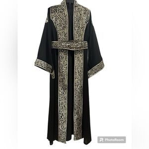 Black Embroidered Caftan Robe with Gold Trim size medium